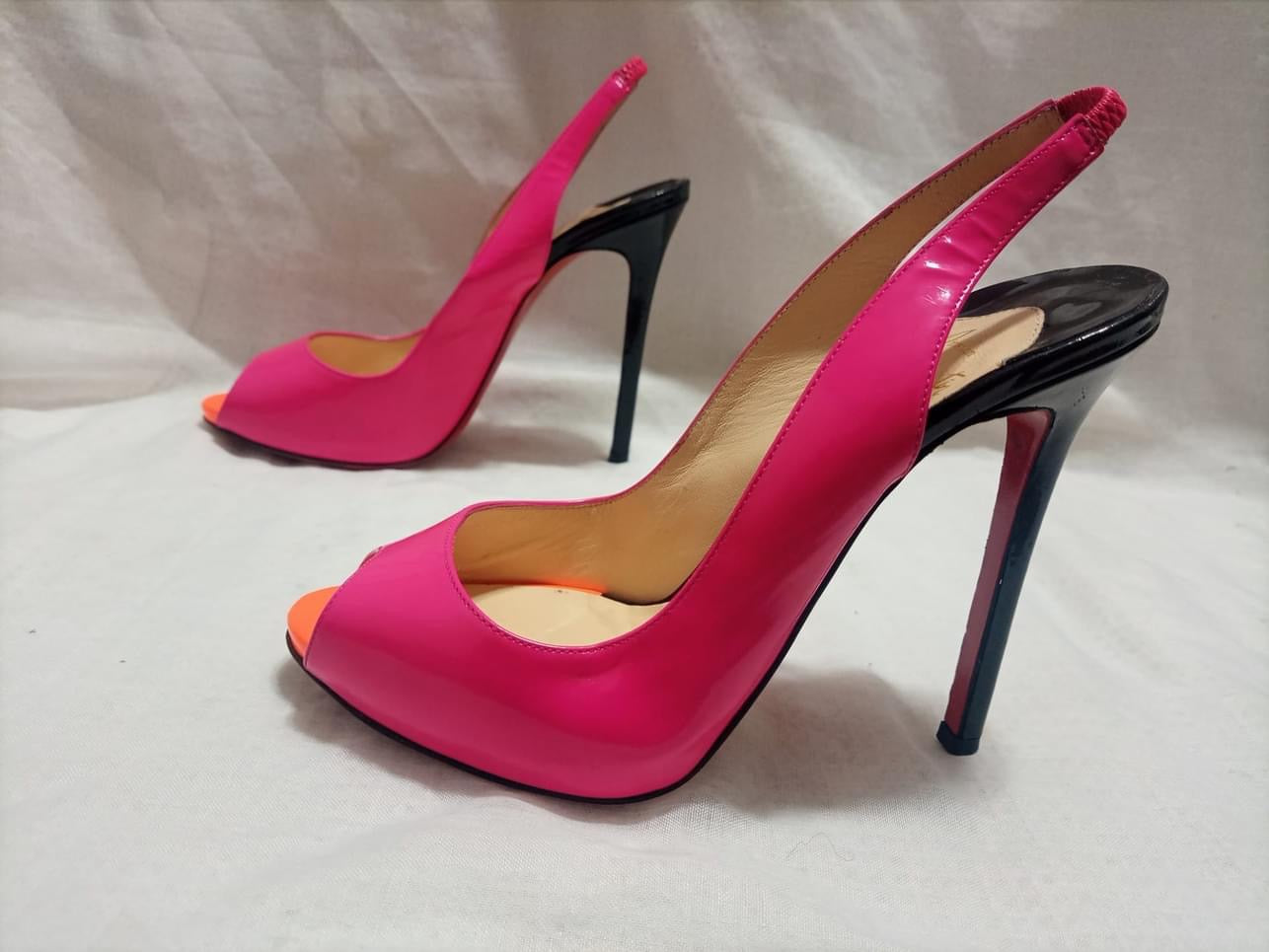 Christian Louboutin Flo Sling 120 Fluo patent Fuschia Talla 39