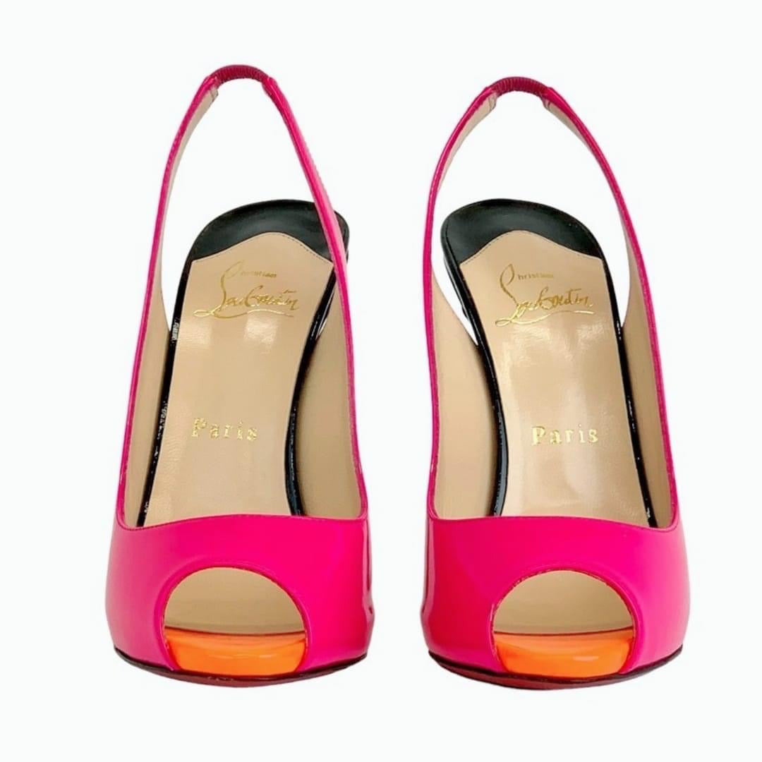 Christian Louboutin Flo Sling 120 Fluo patent Fuschia Talla 39