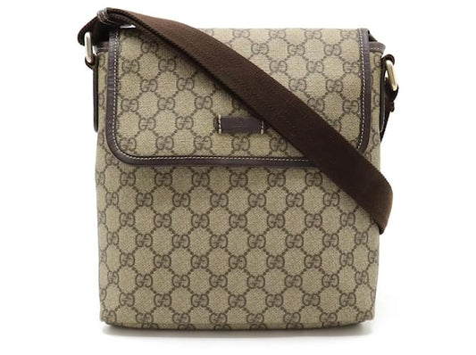 Gucci GG Supreme Plus Shoulder Bag Pochette Beige Dark brown