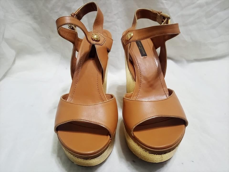 Louis Vuitton Wedge Sole Strap Sandals Shoes Leather 23Cm talla 40