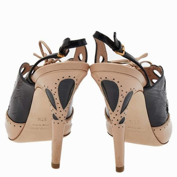 Miu Miu Beige And Black Leather Cutouts Slingback Sandals Talla 37